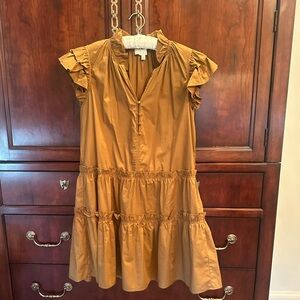Elegant Tan Ruffle Sleeve Dress